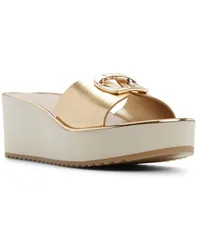 アルド レディース シューズ スリッポン・ローファー サンダル ALDO Womens Menhaden Wedge SlipOn Sandals Embossed Lizard Gold Metalのサムネイル