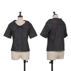 レキップ ヨシエイナバL'EQUIPE YOSHIE INABA ギャザーカラーストレッチデニム半袖シャツ 紺36のサムネイル
