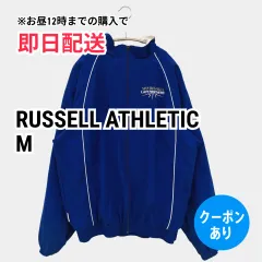 RUSSELL ATHLETIC ラッセルアスレティック ブルゾン M ブルー ナイロン ワンポイント ブランドロゴ ライン柄 ミドル丈 フードなし ジップアップ メンズのサムネイル