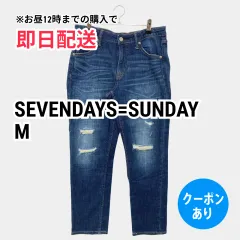 SEVENDAYS=SUNDAY セブンデイズサンデイ デニムパンツ M ブルー クロップド・半端丈 無地 スタンダード ストレート レギュラー ヴィンテージ クラッシュ・ダメージ レディースのサムネイル