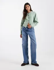 エイソス レディース アウター カーディガン クルーネック ASOS DESIGN crew neck cardigan with raglan sleeve detail in mint Greenのサムネイル