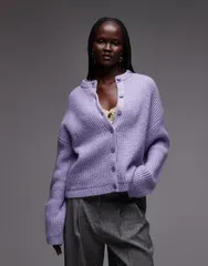 エイソス レディース アウター カーディガン クルーネック ニット ASOS DESIGN oversized knit crew neck cardigan in lilac ライラックのサムネイル
