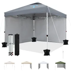 ワンタッチタープテント 2×2m 日よけ完備 遮熱UV対策！サイドシート2枚＋ベンチレーション付き 3段階高さ調節可能 4点ロックで強風OK 耐水圧1500mm/防水防カビ 軽量頑丈 持ち運び便利 アウトドア/BBQ/イベント活躍のサムネイル