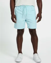 ゲス メンズ ボトムス ハーフパンツ・ショーツ ショートパンツ リネン GUESS Mens RegularFit Fletcher Linen Drawstring Shorts Dazzle Aqのサムネイル