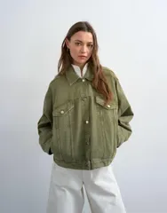 トップショップ レディース アウター ジャケット・ブルゾン デニム Topshop denim balloon jacket in olive オリーブのサムネイル
