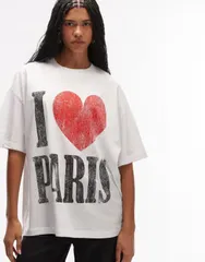 エイソス レディース トップス Tシャツ グラフィック ASOS DESIGN oversized Tshirt with distressed I love Paris graphic PRINTのサムネイル