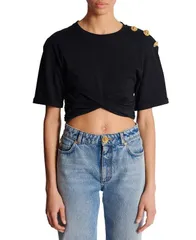 バルマン レディース トップス シャツ クロップド Balmain Cropped Tie TShirt Black ブラックのサムネイル