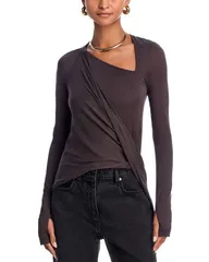 ヘルムート ラング レディース トップス シャツ ドレープ Helmut Lang Twist Draped Long Sleeve Top Dark Roastのサムネイル
