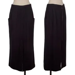 ヨウジヤマモト ファムYohji Yamamoto FEMME ウールパイピングスリットデザインスカート 紺3のサムネイル