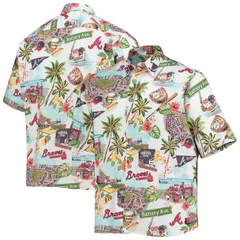 レインスプーナー レディース トップス Tシャツ Mens Reyn Spooner White Atlanta Bravescenic ButtonUp Shirt Brv White ホワイトのサムネイル