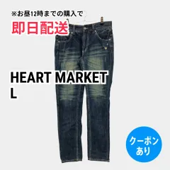 HEART MARKET ハートマーケット デニムパンツ L ネイビー フルレングス 無地 ブランドロゴ スタンダード ストレート レギュラー ヴィンテージ クラッシュ・ダメージ レディースのサムネイル