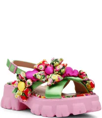 ベッツィジョンソン レディース シューズ サンダル プラットフォーム Betsey Johnson Jeromy Puffy Flower Platform Sandals Green FloralMのサムネイル