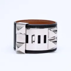 HERMES エルメス コリエドシアン ブレスレット バングル 2018年 C刻印 ボックスカーフ ブラック シルバー金具 美品 中古 4a005450のサムネイル