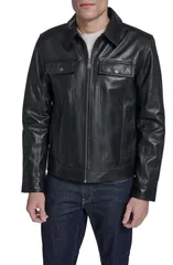 コールハーン メンズ アウター ジャケット・ブルゾン レザー Cole Haan Leather Trucker Jacket Black ブラックのサムネイル