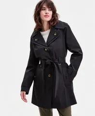 【送料無料】 ロンドンフォグ レディース ジャケット・ブルゾン アウター Womens SingleBreasted Hooded Belted Trench Coat BLACKのサムネイル
