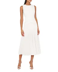 ミリー レディース トップス ワンピース プリーツ ミディ MILLY Haddy Pleated Midi Dress Ecru エクリュのサムネイル