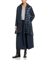 ヘルノ レディース アウター コート Herno Mixed Media Puffer Coat Navy ネイビーのサムネイル