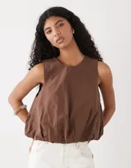 モンキ レディース トップス Tシャツ リネン Monki linen bubble top Brown ブラウンのサムネイル
