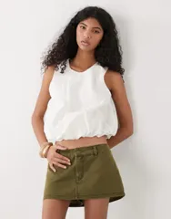 モンキ レディース トップス Tシャツ リネン Monki linen bubble top White ホワイトのサムネイル