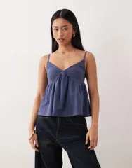 エイソス レディース トップス シャツ ASOS DESIGN trim detail babydoll camin dusky NAVY ネイビーのサムネイル