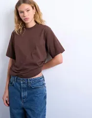 トップショップ レディース トップス Tシャツ Topshopremium basic short sleeve tee in chocolate BROWN ブラウンのサムネイル