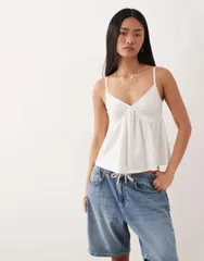 エイソス レディース トップス シャツ ASOS DESIGN trim detailing babydoll cami top in cream クリームのサムネイル
