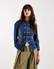 エイソス レディース アウター ジャケット・ブルゾン ASOS DESIGN shrunken drummer style jacket in mid BLUE ブルーのサムネイル