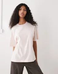 モンキ レディース トップス Tシャツ Monki oversized tshirt in yellow and pink stripes Yellow and pink ピンクのサムネイル