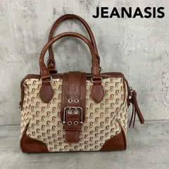 JEANASiS ジーナシス ジャガード モノグラム ボストンバッグ ハンドバッグ ベルト バックル レトロ ヴィンテージ風 クラシック 総柄 ブラウン 茶色 ベージュ レザー調 キャンバス おしゃれ カジュアル レディース ★ ■■のサムネイル