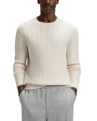 ボス メンズ アウター ニット・セーター クルーネック BOSS Hitalo Textured Crewneck Sweater Open White ホワイトのサムネイル