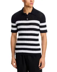 バルマン メンズ アウター ニット・セーター ポロシャツ Balmain Mariniere Short Sleeve Textured Polo Sweater BlackWhite ホワイトのサムネイル