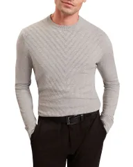 テッドベーカー メンズ アウター ニット・セーター クルーネック Ted Baker Corbin Chevron Stitch Crewneck Sweater Light Grey グレーのサムネイル