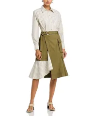 スリーワンフィリップリム レディース トップス シャツ 31 Phillip Lim Long Sleeve Combo Shirt Dress with Flounce Caper Creamultのサムネイル