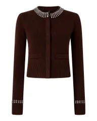 ピンコ レディース アウター カーディガン クルーネック セーター PINKO Spezzino Crewneck Cardigan Sweater BROWN ブラウンのサムネイル
