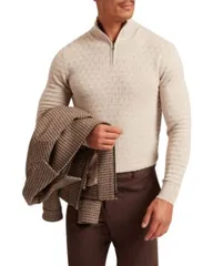 テッドベーカー メンズ アウター ニット・セーター Ted Baker Jeremee Texture StitchalfZip Sweater Naturalのサムネイル