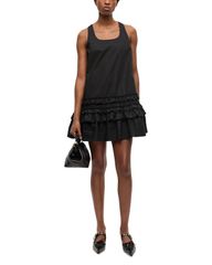 ガニー レディース トップス ワンピース フリル GANNI U Neck Ruffledress Black ブラック