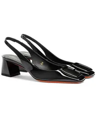 サントーニ レディース シューズ パンプス レザー ヒール Santoni Womens Patent Leather MidHeel Slingback Pumps Black ブラックのサムネイル