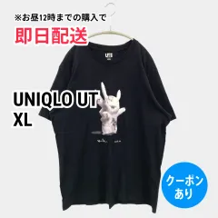 UNIQLO UT ユニクロユーティー Tシャツ/カットソー XL ブラック 前面プリント ブランドロゴ ミドル丈 半袖 クルーネック(丸首) メンズ レディースのサムネイル