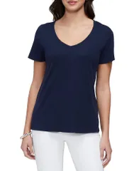 スリードッツ レディース トップス Tシャツ Vネック コットン Three Dots Cotton V Neck Tee Navy ネイビーのサムネイル