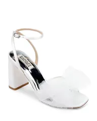 バッジェリーミシュカ レディース シューズ サンダル チュール ヒール Badgley Mischka Womens Tess Tulle Bow Block Heel Sandals White Sのサムネイル