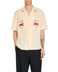 サンドロ メンズ トップス シャツ 刺繍 Sandro Embroidered Horse Loose Fit Shirt Butter Cream クリームのサムネイル