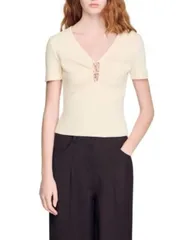 サンドロ レディース トップス Tシャツ クロップド Sandro Embellished Cropped Teecru エクリュのサムネイル