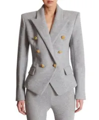 バルマン レディース アウター ジャケット・ブルゾン コットン ニット Balmain Cotton Knit 6Button Jacket Grey グレーのサムネイル
