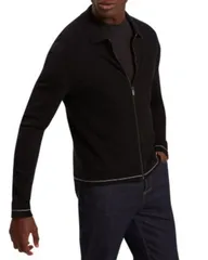 テッドベーカー メンズ アウター ニット・セーター Ted Baker Lysand Chevron Stitch Zip Front Sweater Black ブラックのサムネイル