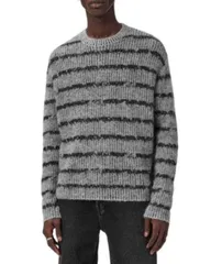 オールセインツ メンズ アウター ニット・セーター クルーネック ALLSAINTS Dissolved Striped Crewneck Sweater GreyBlack ブラックのサムネイル
