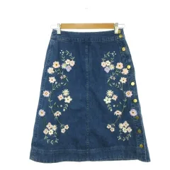 チェスティ Chesty デニムスカート 0 青 ブルー 花柄刺繍 ボタン付き /AH31 ■ECB006のサムネイル