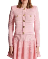 バルマン レディース アウター カーディガン ニット Balmain Long Sleeved Textured Knit Cardigan Pink ピンクのサムネイル