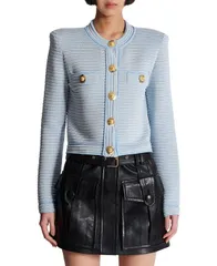 バルマン レディース アウター カーディガン ニット Balmain Long Sleeved Textured Knit Cardigan Blue ブルーのサムネイル