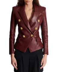 バルマン レディース アウター ジャケット・ブルゾン ジャケット Balmain 6Button Lambskin Jacket Brown ブラウンのサムネイル