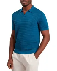 テッドベーカー メンズ トップス ポロシャツ Ted Baker Bestel Short Sleeve Wavy Stitch Openeck Polo Navy Green ネイビーのサムネイル